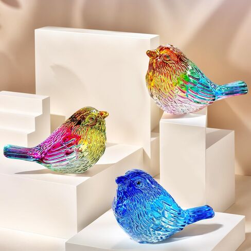 QFkris Small Bird Statues Home Decor Accents 2 Pack Blown Glass Birds Decor for Tabletop, Office Desk, Living Room, Coffee Table, Shelf, Bookshelf (2 PCAK) in Saudi Arabia