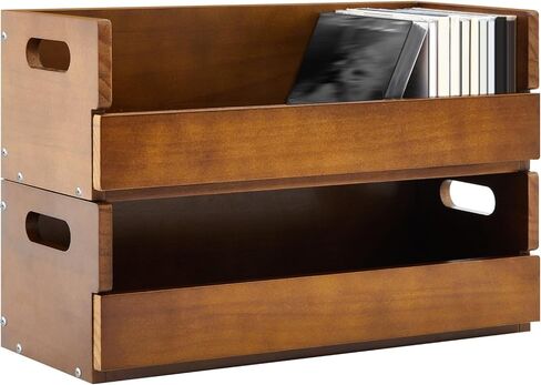 4 Pcs Wooden Cd Storage Box Cd Holder Cd Storage Racks Cassette Tape Display Stand with Carrying Handles, organizer Shelf for Movie Cases, Dvds, Cd Organizer Can Store up to 36 Cds (Brown) in Kuwait