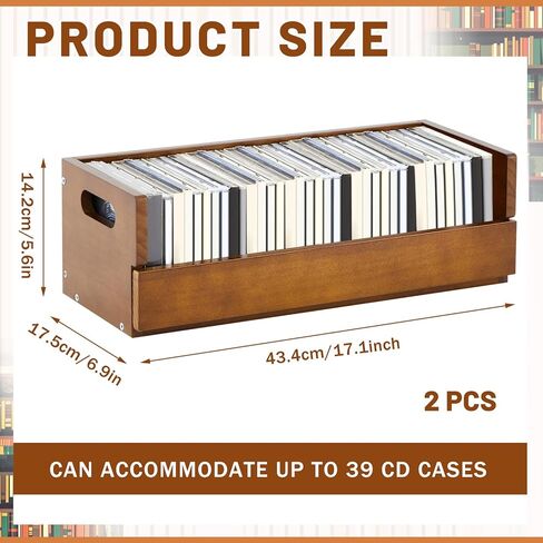 4 Pcs Wooden Cd Storage Box Cd Holder Cd Storage Racks Cassette Tape Display Stand with Carrying Handles, organizer Shelf for Movie Cases, Dvds, Cd Organizer Can Store up to 36 Cds (Brown) in Kuwait