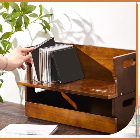 4 Pcs Wooden Cd Storage Box Cd Holder Cd Storage Racks Cassette Tape Display Stand with Carrying Handles, organizer Shelf for Movie Cases, Dvds, Cd Organizer Can Store up to 36 Cds (Brown) in Kuwait
