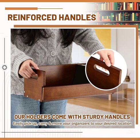 4 Pcs Wooden Cd Storage Box Cd Holder Cd Storage Racks Cassette Tape Display Stand with Carrying Handles, organizer Shelf for Movie Cases, Dvds, Cd Organizer Can Store up to 36 Cds (Brown) in Kuwait