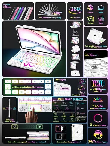 Keyboard Case for iPad Air 13-inch (M2, 2024),360° Rotating Multi-Touch Trackpad,7-Color Backlit Keyboard,Compatible with iPad Pro 12.9-inch (3rd/4th/5th/6th Gen),Nebula Core X in Kuwait