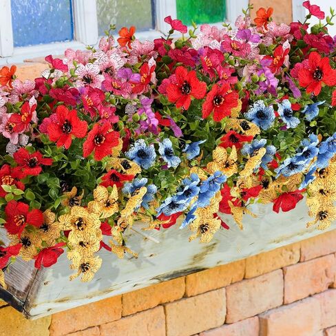 الزهور الاصطناعية للهواء الطلق ، 20 حزم الأشعة فوق البنفسجية مقاومة الزهور المزيفة النباتات ديزي للديكور الخارجي الزهور فو فو ، ساحة حديقة الشرفة الأمامية ، 8 ألوان in Kuwait