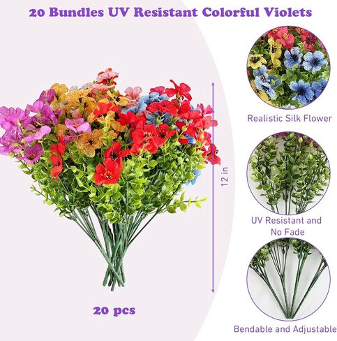 الزهور الاصطناعية للهواء الطلق ، 20 حزم الأشعة فوق البنفسجية مقاومة الزهور المزيفة النباتات ديزي للديكور الخارجي الزهور فو فو ، ساحة حديقة الشرفة الأمامية ، 8 ألوان in Kuwait