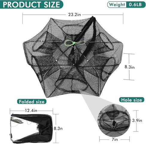 QualyQualy Fishing Bait Trap Crab Net Fishing Trap for Minnow/Crab/Shrimp/Crawdad with Rope, 10 Holes Large Space Fishing Net in Kuwait