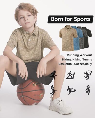 Ullnoy Boys Short Sleeve Polo Shirt Moisture Wicking Golf Shirt Kids School Camp Uniform Shirts Boys 4 Pack in Kuwait