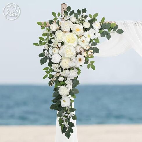 زهور قوس الزفاف ، ديكور قوس زهرة الاصطناعية ، 2pcs ترتيب زهرة الاصطناعية لاستقبال ديكور الزفاف خلفية زخارف الأزهار (أبيض) in Kuwait