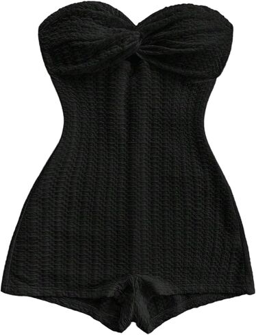 WDIRARA Women's Strapless Twist Front Tube Romper Textured Sleeveless Shorts Jumpsuits in Saudi Arabia