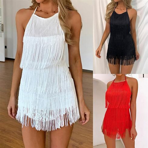 Fringe Bodycon Bodysuit Sleeveless Women Tunic Short Jumpsuits Slim Fit Overalls Playsuit Crew Neck Clubwear Suit in Kuwait