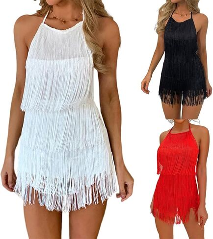 Fringe Bodycon Bodysuit Sleeveless Women Tunic Short Jumpsuits Slim Fit Overalls Playsuit Crew Neck Clubwear Suit in Kuwait