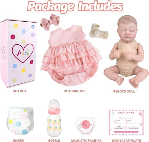 Aori Lifelike Reborn Doll - Realistic 20 Inch Sleeping Newborn Baby Girl with Poseable Limbs and Feeding Kit in Kuwait