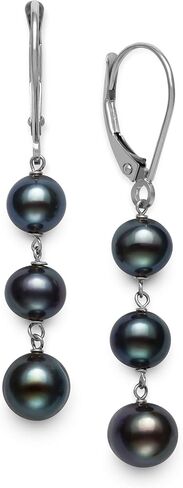 14k White Gold Black Cultured Freshwater Pearl Trio Dangle Drop Earrings in Saudi Arabia