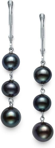14k White Gold Black Cultured Freshwater Pearl Trio Dangle Drop Earrings in Saudi Arabia