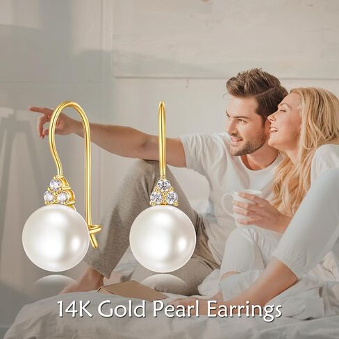 Kecho 14K Gold Freshwater Action Pearl أقراط صلبة ذهبية تتدلى قطرة الأركان الهدايا للمجوهرات للنساء in Saudi Arabia