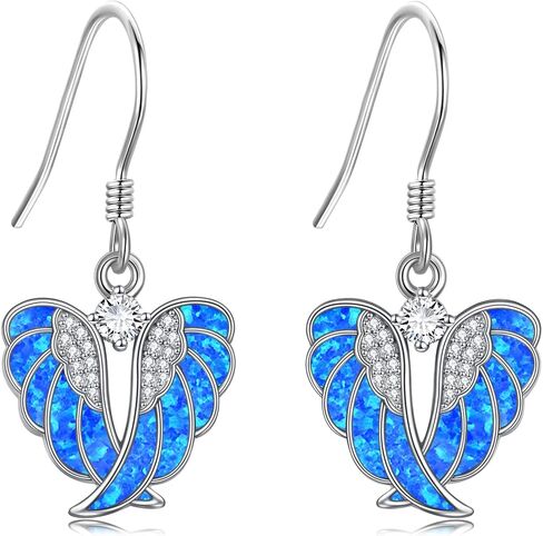 yfn Angel Wings Opal Earrings 925 Sterling Silver Guardian Angel Drop Drop أقراط Opal Angel Wings Jewelry for Women Girls Gifts in Saudi Arabia