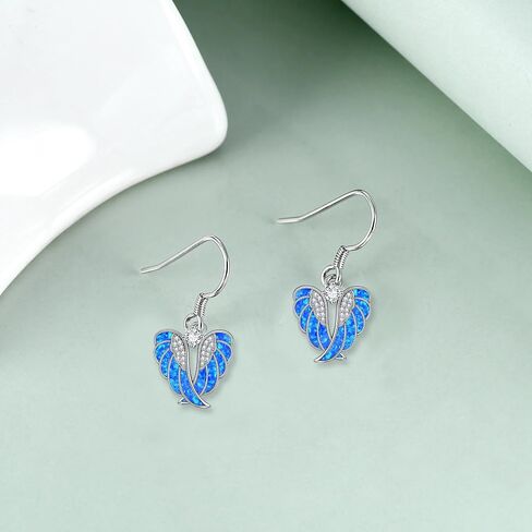 yfn Angel Wings Opal Earrings 925 Sterling Silver Guardian Angel Drop Drop أقراط Opal Angel Wings Jewelry for Women Girls Gifts in Saudi Arabia