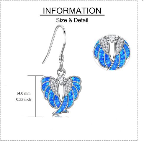 yfn Angel Wings Opal Earrings 925 Sterling Silver Guardian Angel Drop Drop أقراط Opal Angel Wings Jewelry for Women Girls Gifts in Saudi Arabia