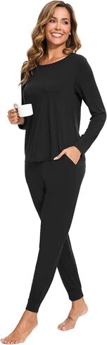GYS Bamboo Viscose Sleep Sets for Women Long Sleeve Crew Neck Pajama Sets with Pockets in Saudi Arabia