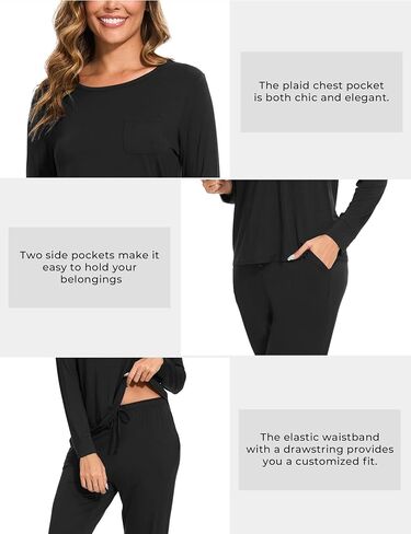 GYS Bamboo Viscose Sleep Sets for Women Long Sleeve Crew Neck Pajama Sets with Pockets in Saudi Arabia