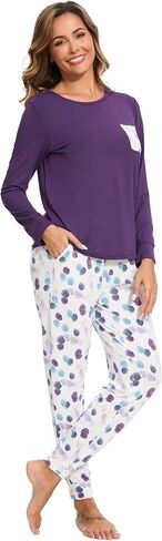 GYS Bamboo Viscose Sleep Sets for Women Long Sleeve Crew Neck Pajama Sets with Pockets in Saudi Arabia