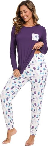 GYS Bamboo Viscose Sleep Sets for Women Long Sleeve Crew Neck Pajama Sets with Pockets in Saudi Arabia