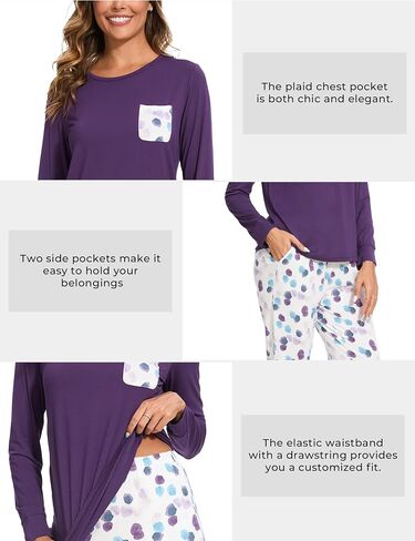 GYS Bamboo Viscose Sleep Sets for Women Long Sleeve Crew Neck Pajama Sets with Pockets in Saudi Arabia