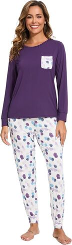 GYS Bamboo Viscose Sleep Sets for Women Long Sleeve Crew Neck Pajama Sets with Pockets in Saudi Arabia