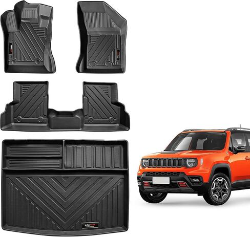 Custom Fit Floor Mats & Cargo Liners Compatible for 2015-2024 2025 Jeep Renegade Accessories All Weather TPE Rubber Protection Mat Black (Floor Mats+Cargo Liner) in Saudi Arabia