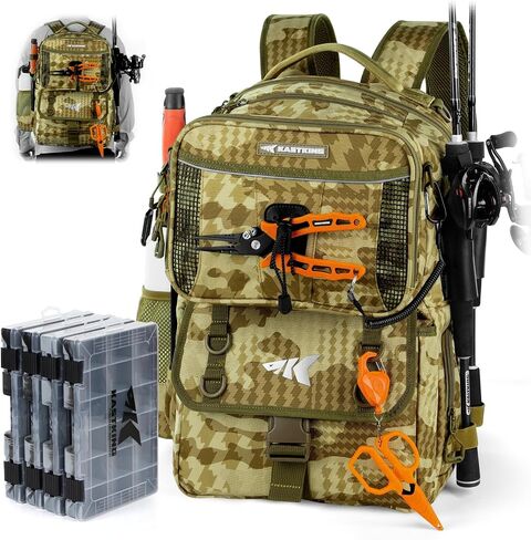 KastKing BaitSpace Fishing Tackle Backpack with Removable Bait Binder,2 Rod Holders Storage Fishing Gear and Equipment | 50L Capacity Tackle Backpack, Water-Resistant Fishing Bag Storge Fishing Gear, Gift for Men in Saudi Arabia