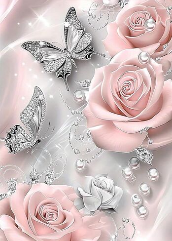 Diamond Art Painting Kits for Adults, Sea of Flowers 5D Diamond Painting Dots Art Kits for Adults Beginner, Butterfly DIY Full Round Gem Crystal Art paint by Diamond, Home Wall Decor 12x 16 In in Saudi Arabia