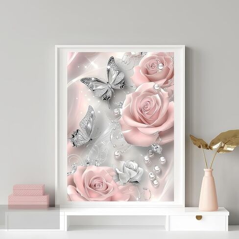 Diamond Art Painting Kits for Adults, Sea of Flowers 5D Diamond Painting Dots Art Kits for Adults Beginner, Butterfly DIY Full Round Gem Crystal Art paint by Diamond, Home Wall Decor 12x 16 In in Saudi Arabia