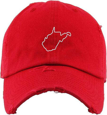 West Virginia Map Outline Dad Vintage Baseball Cap Embroidered Cotton Adjustable Distressed Dad Hat in Saudi Arabia