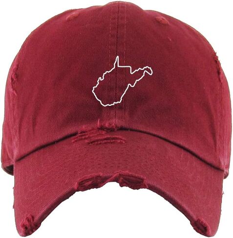 West Virginia Map Outline Dad Vintage Baseball Cap Embroidered Cotton Adjustable Distressed Dad Hat in Saudi Arabia