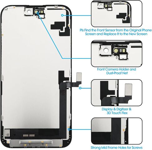 لاستبدال شاشة iPhone 16 ، 6.1 '، COF FHD 3D Touch Display Kit Full Repair ، مجموعة أرقام مع مجموعة أدوات ، زجاج مقسى ، تعليمات in Kuwait