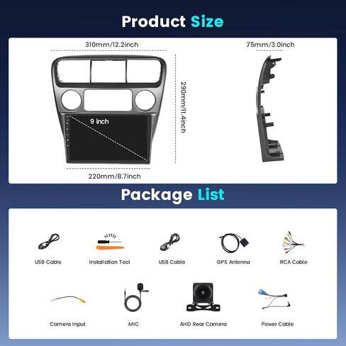 2+64GB Android 13 Car Stereo for Honda Accord 6th 1998-2003 with Wireless Carplay Android Auto, 9" Touch Screen Radio Dash Kit GPS Navigation WiFi Bluetooth SWC Mic Backup Camera in Saudi Arabia