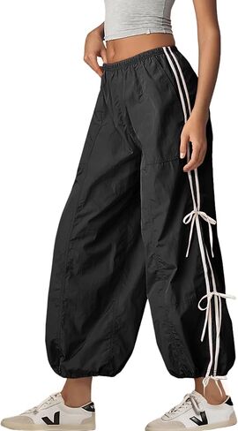 Zhiyouni Parachute Pants for Women Elastic High Waist Full Twist Hiking Cargo Pants Trousers in Kuwait