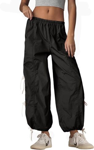 Zhiyouni Parachute Pants for Women Elastic High Waist Full Twist Hiking Cargo Pants Trousers in Kuwait