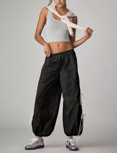 Zhiyouni Parachute Pants for Women Elastic High Waist Full Twist Hiking Cargo Pants Trousers in Kuwait