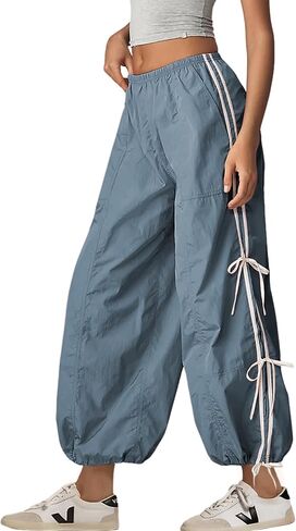 Zhiyouni Parachute Pants for Women Elastic High Waist Full Twist Hiking Cargo Pants Trousers in Kuwait
