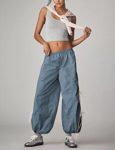 Zhiyouni Parachute Pants for Women Elastic High Waist Full Twist Hiking Cargo Pants Trousers in Kuwait