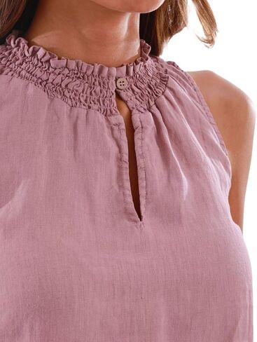 Amazhiyu Women's 100% Linen Plant-Dyed Summer Sleeveless Top Mock Neck Blouse in Saudi Arabia