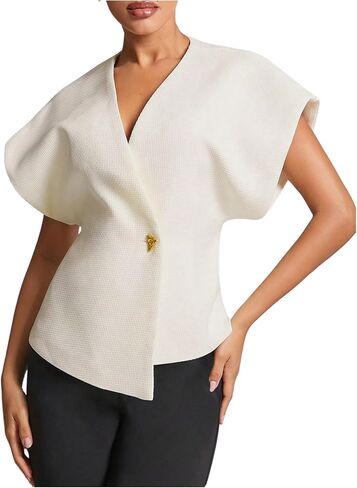 Floerns Women's Elegant Dolman Sleeve Blouses Asymmetrical Hem Tweed V Neck Shirts in Saudi Arabia