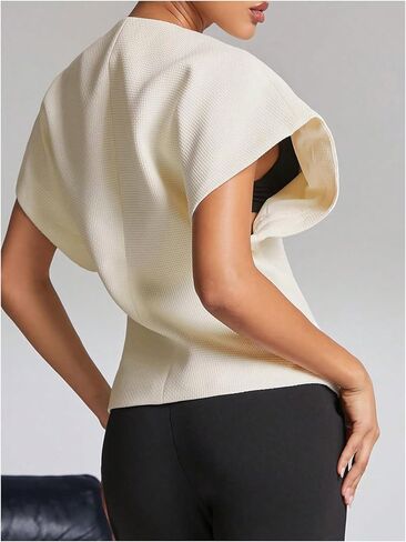 Floerns Women's Elegant Dolman Sleeve Blouses Asymmetrical Hem Tweed V Neck Shirts in Saudi Arabia