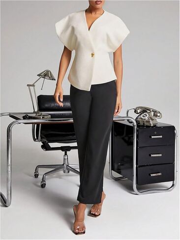 Floerns Women's Elegant Dolman Sleeve Blouses Asymmetrical Hem Tweed V Neck Shirts in Saudi Arabia