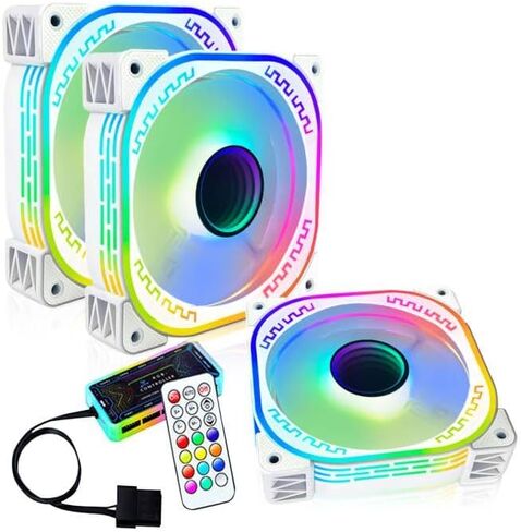 120mm RGB Case Fans 12V Quiet Gaming PC Computer LED CPU Cooler Chassis Fans with Adjustable Color Controlled by Remote 3-Pack Black in Kuwait