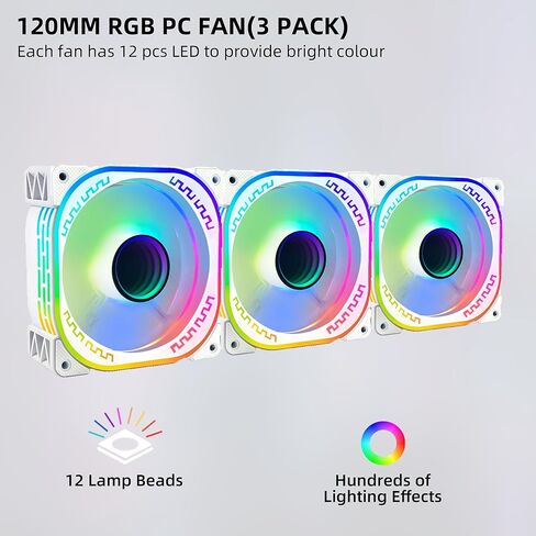 120mm RGB Case Fans 12V Quiet Gaming PC Computer LED CPU Cooler Chassis Fans with Adjustable Color Controlled by Remote 3-Pack Black in Kuwait
