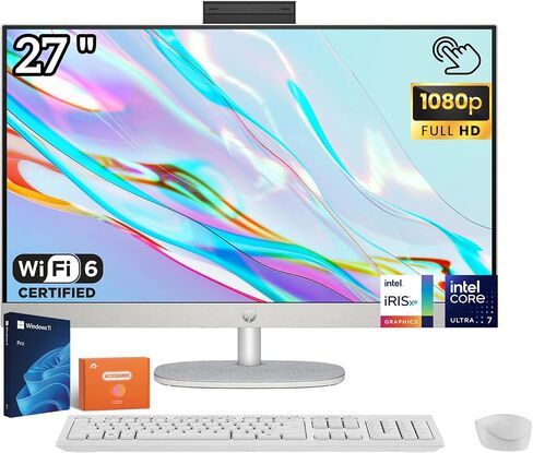 HP Touchscreen All in One Desktop Computer, 27’’ FHD IPS Display, Intel 12-Core Ultra 7(Up to 4.8GHz), Adjustable Height, 64GB DDR5, 1TB SSD, Win 11 Pro, Office Pro Lifetime, Jet Black, Accessories in Kuwait