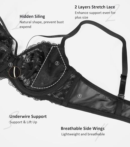 Women's See Through Lace Bra Sexy Underwire Full Coverage Plus Size Unlined Everyday Bras in Saudi Arabia