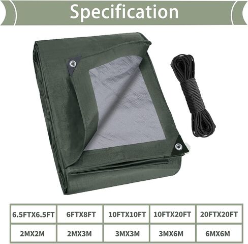 Tarps Heavy Duty Waterproof 6×8FT, 6 Mil Waterproof Tarp Grommets and Reinforced Edges, Tarpaulin Cover for Outdoor Camping, Deck, Roof, Pool, Tent, Boat, RV,Included Utility Rope in Saudi Arabia