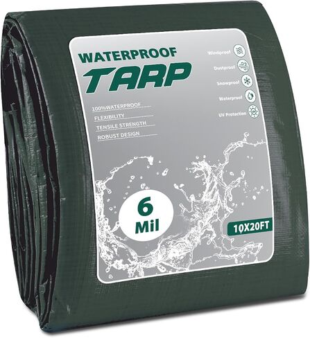 Tarps Heavy Duty Waterproof 6×8FT, 6 Mil Waterproof Tarp Grommets and Reinforced Edges, Tarpaulin Cover for Outdoor Camping, Deck, Roof, Pool, Tent, Boat, RV,Included Utility Rope in Saudi Arabia